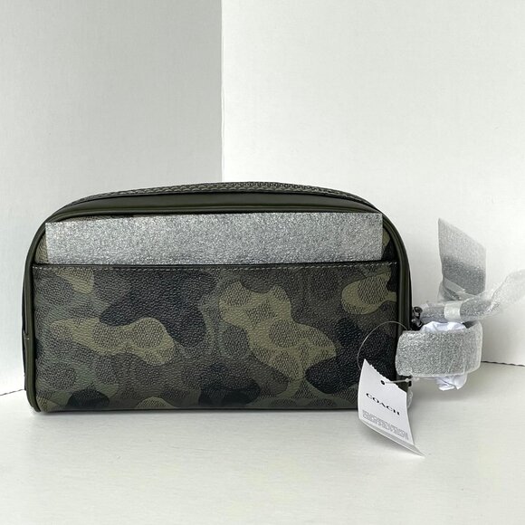 Coach Small Travel Kit Green Camo CX879 Leather Canvas Dopp Bag Toiletry Case - Picture 2 of 7